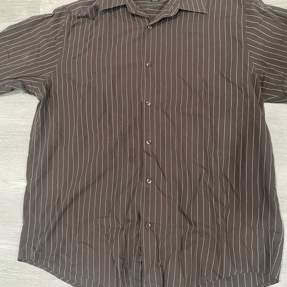 Brown and White Striped Button Down Shirt